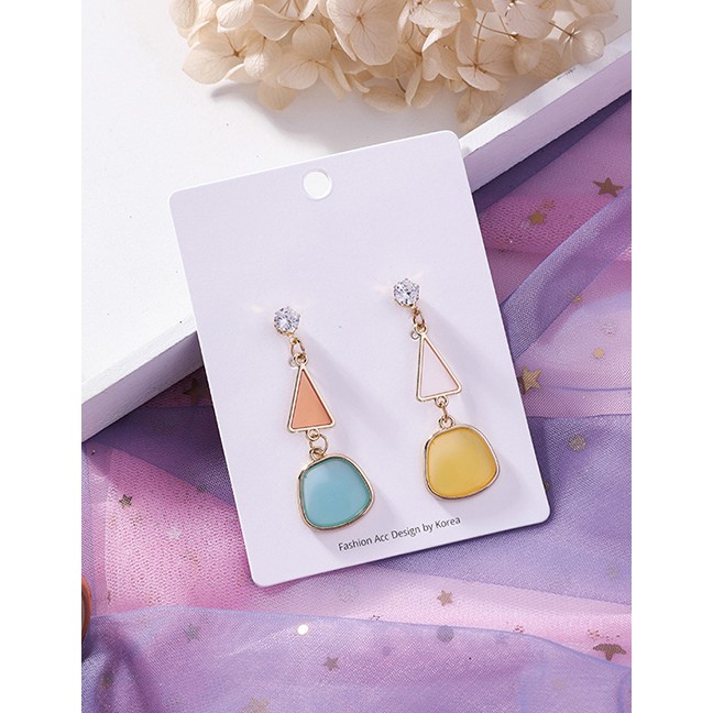 LRC Anting Tusuk Fashion Color Asymmetric Contrast Translucent Drop Ear Studs F56867