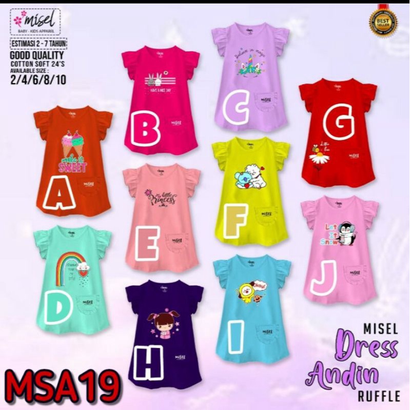 Zayda Fashion MSA19 Baju Kaos Dress Anak Perempuan Cewek Andin Ruffle Series Size 2-10 Tahun by Mise