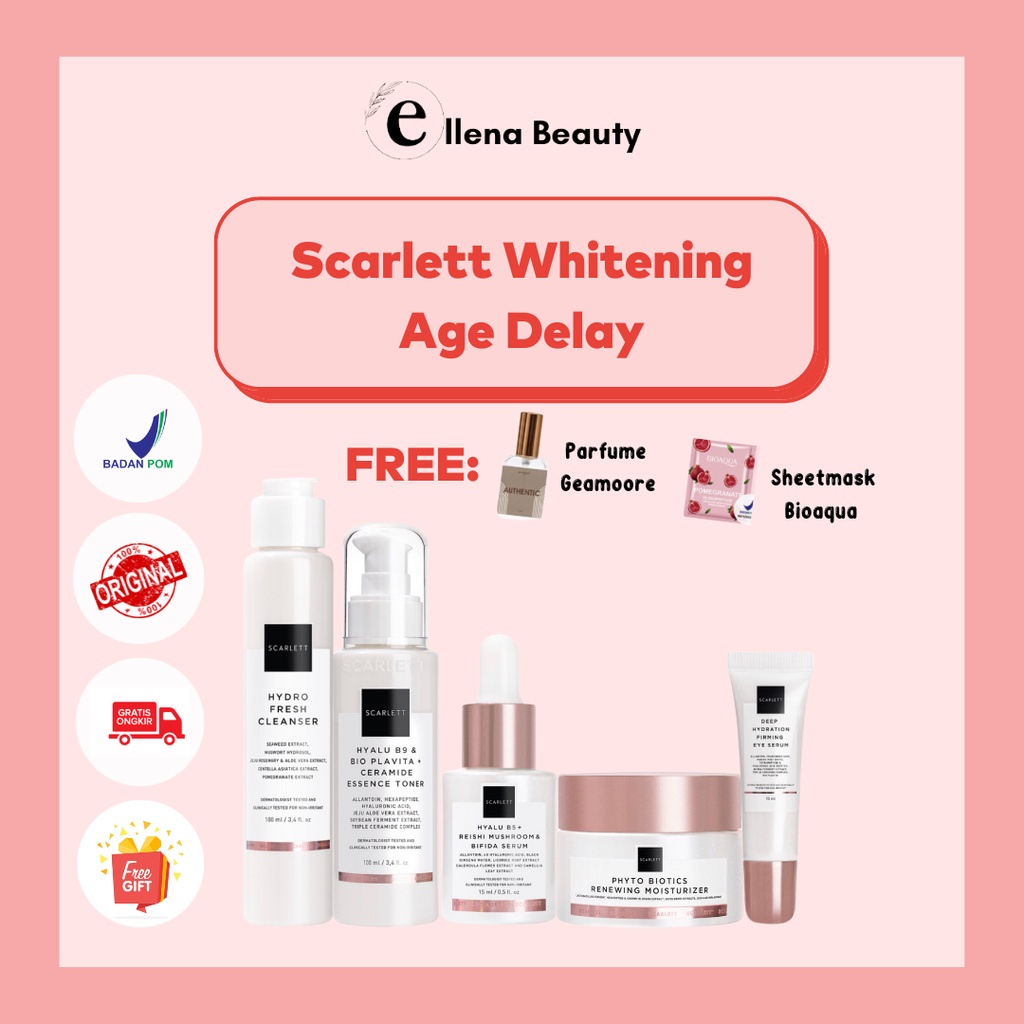 SCARLETT WHITENING Paket Wajah Age Miracle Delay Set Lengkap Brightly Eye Serum Flek Hitam Scarlet Facial Wash Sabun Cuci Muka Skarlet Perawatan Kecantikan