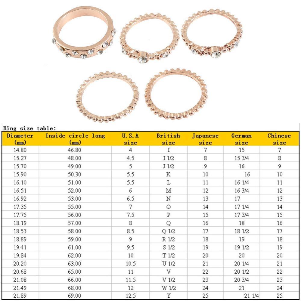 Timekey 5PCS / Set Cincin Rose Gold Hias Berlian Imitasi Gaya Simple Untuk Wanita A7K4