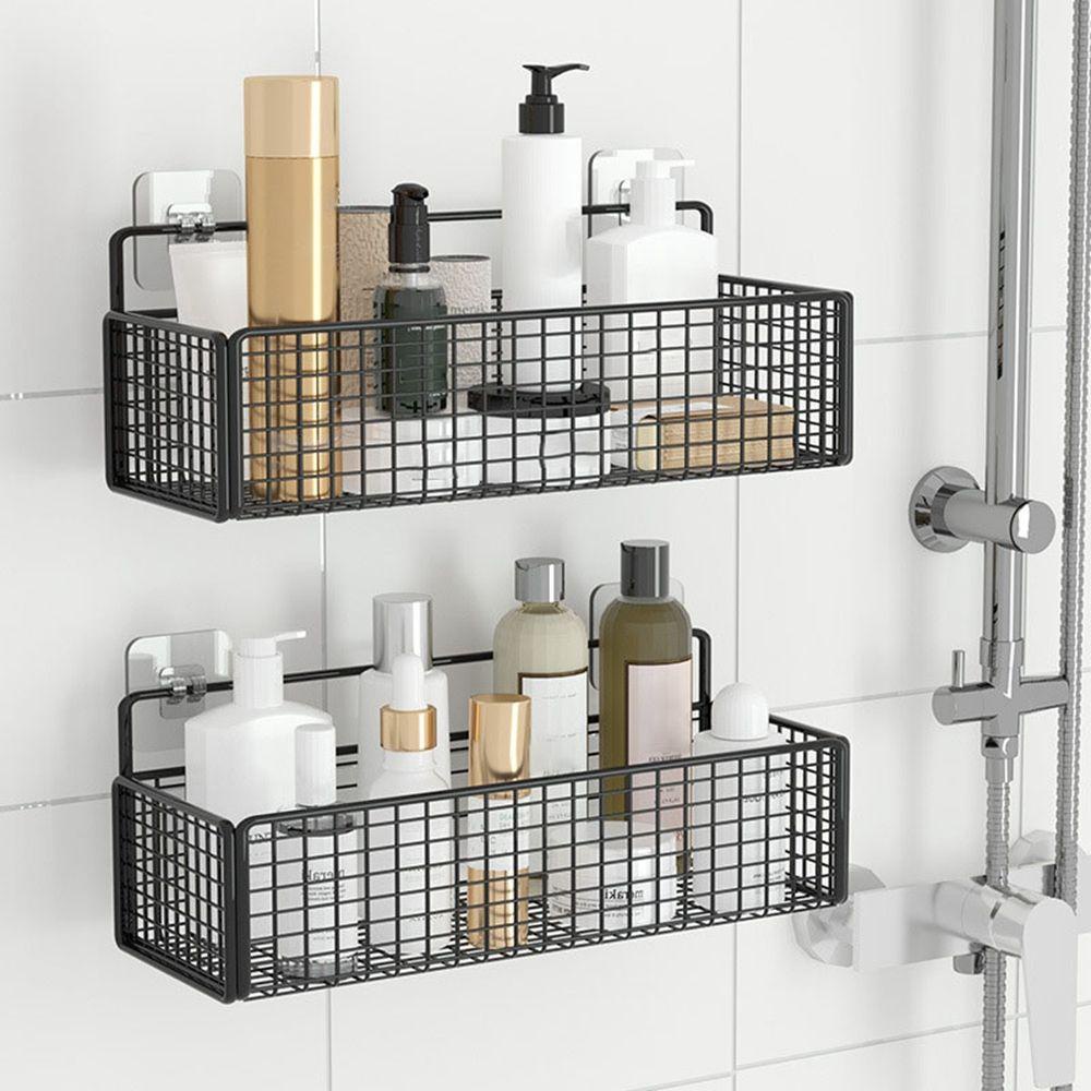 【 ELEGANT 】 Rak Kamar Mandi Kapasitas Bantalan Kuat Desain Grid Tahan Lama Perlengkapan Dinding Ada Jejak Tempel Dinding Toilet Penyimpanan Samping Tempat Tidur Bathroom Storage Hanging Basket