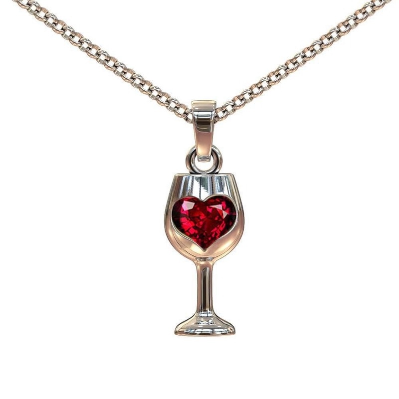 [Ready Stock]Fashion Inlaid Ruby Red Wine Glass Love Pendant Necklace