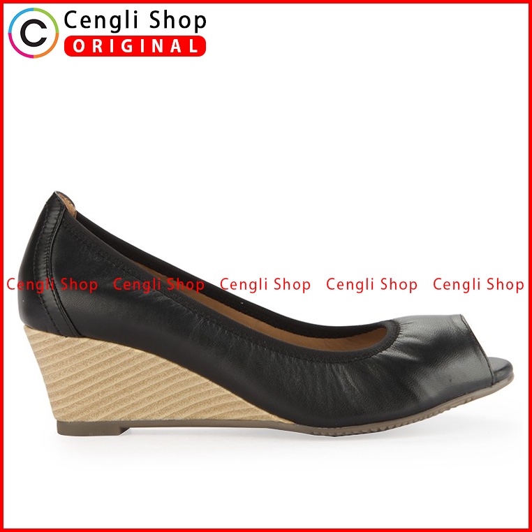 SEPATU WEDGES KULIT HUSH PUPPIES WANITA ORIGINAL TERBARU HITAM HW06