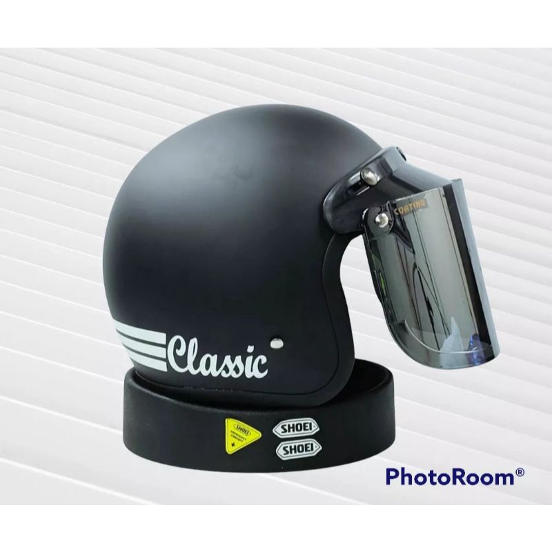 Helm bogo retro classic hitam doff , Helm Bogo classic retro dewasa SNI, Helm bogo cewek dan cowok