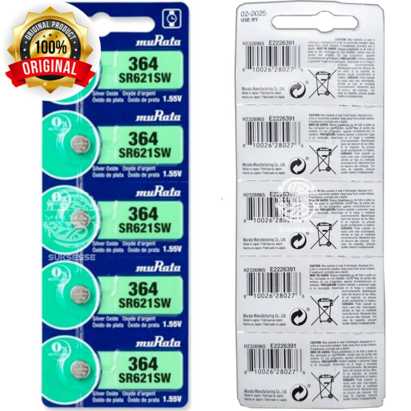 BATERAI JAM TANGAN MURATA SR621SW 364 / SONY MURATA ORIGINAL SR621SW 364 / BATERAI JAM TANGAN UKURAN 621 / BATERAI JAM TANGAN UKURAN 364 / 602 SR60 V364 D364 SR621W SR621SW LR621