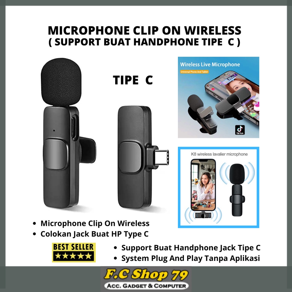 Jual TERBARU!! MIKROFON MICROPHONE MIC CLIP ON WIRELESS TIPE TYPE C