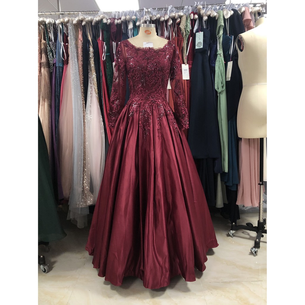 Gaun malam gaun party Lace appliqued ballgown princess gaun singer gaun mc merah marun