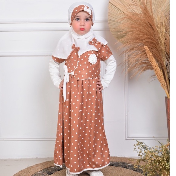 Two Mix Gamis Anak Perempuan Motif Polkadot Usia 1-12 Tahun 4143