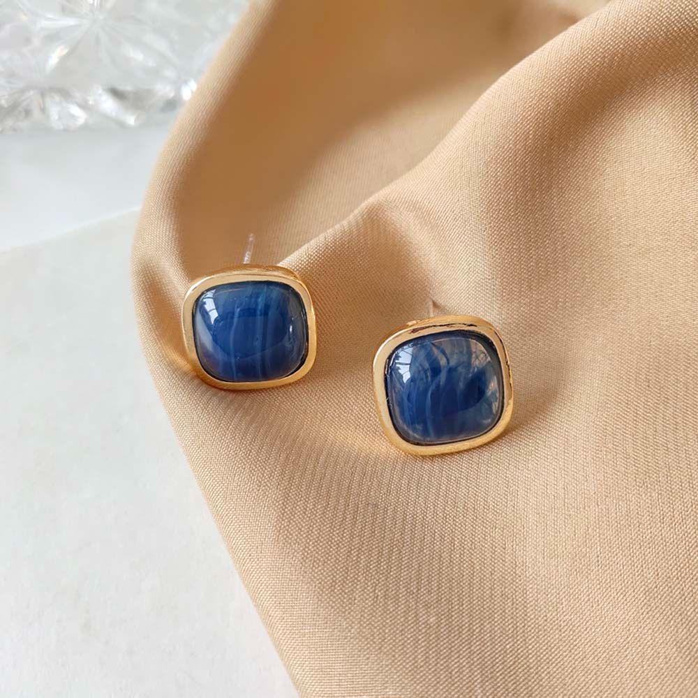 Mxbeauty Anting Wanita Fashion Gadis Manis Hadiah Perhiasan Telinga Biru Bahan Alloy Bentuk Persegi