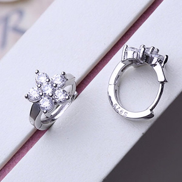 S925 Anting-Anting Perak Anting-Anting Ukuran Perempuan Korea Fashion Lucu Snowflake Earrings Anting Kristal ai2-587-4