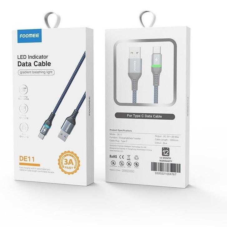 Update Kabel Data Foomee DE10 Micro, DE11 (Type C), DE12 (Lightning) 2.4A 100Cm Original Foomee