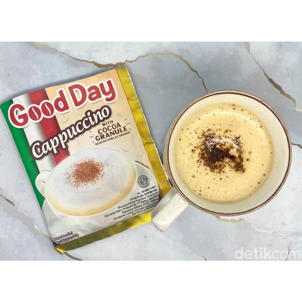 

good day kopi cappuccino per renceng isi ( 10 pcs x 25 gr )