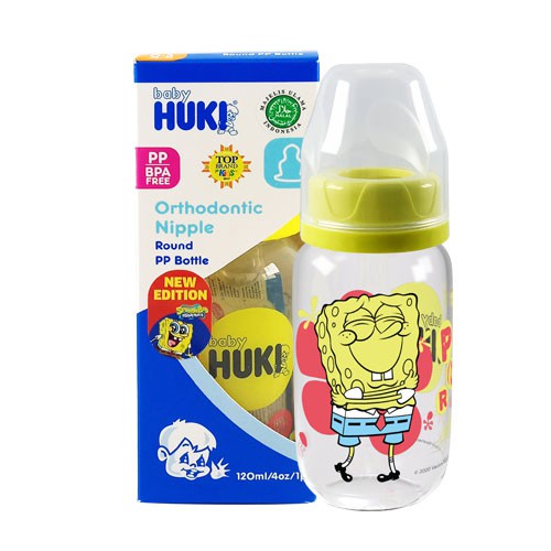 Huki Btl PP BP Caracter A Edisi Sponge Bob / Botol Susu Bayi - 120 ml (Tersedia varian warna)