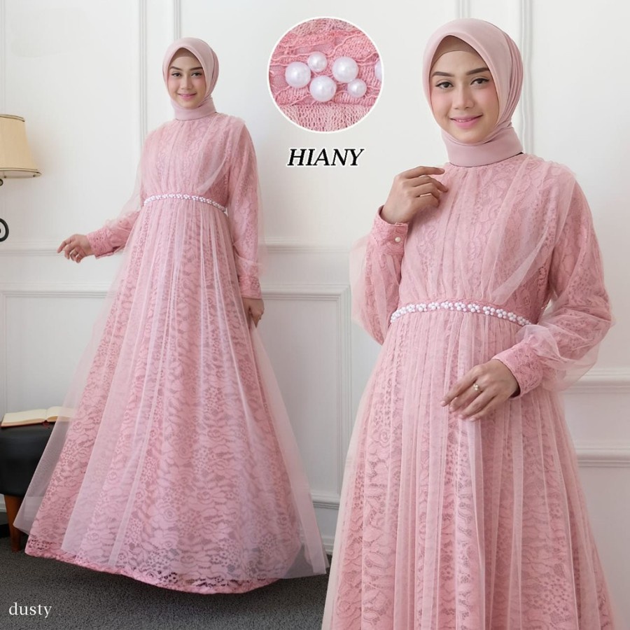 Baju Gamis Hiany Tile Brukat Wanita Remaja Terbaru 2021 Modern Kekinian Pesta Kondangan Terlaris