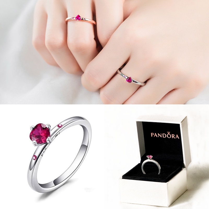 Pandora Cincin 925 Sterling Silver Bentuk Hati Tulisan You &amp; Me Solitaire Dengan Kotak Untuk Pernikahan