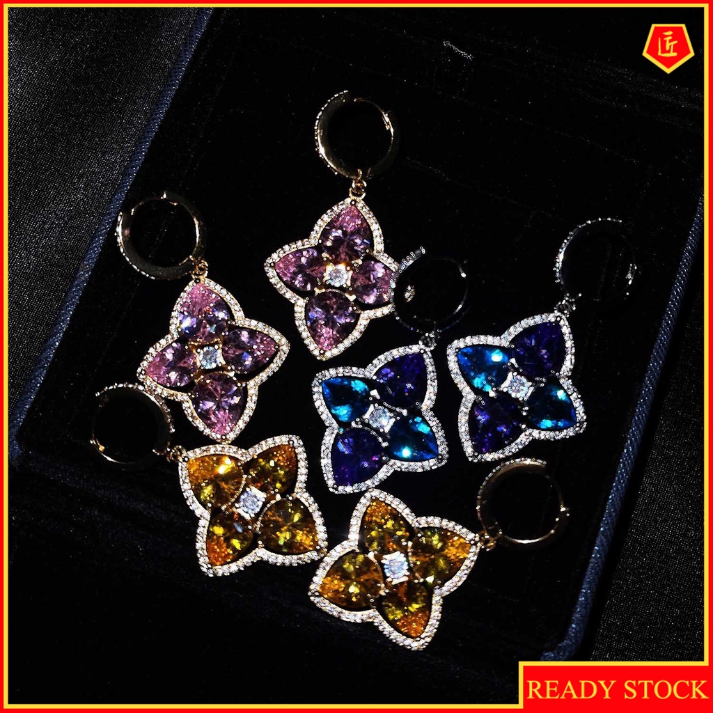 [Ready Stock]Vintage Pink Gemstone Flower Earrings