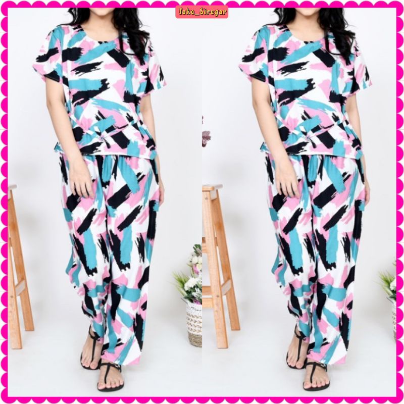 BABYDOLL ONE SET SETELAN WANITA TERMURAH LENGAN PENDEK RAYON XL BALI TERMURAH KEKINIAN MOTIF GISEL