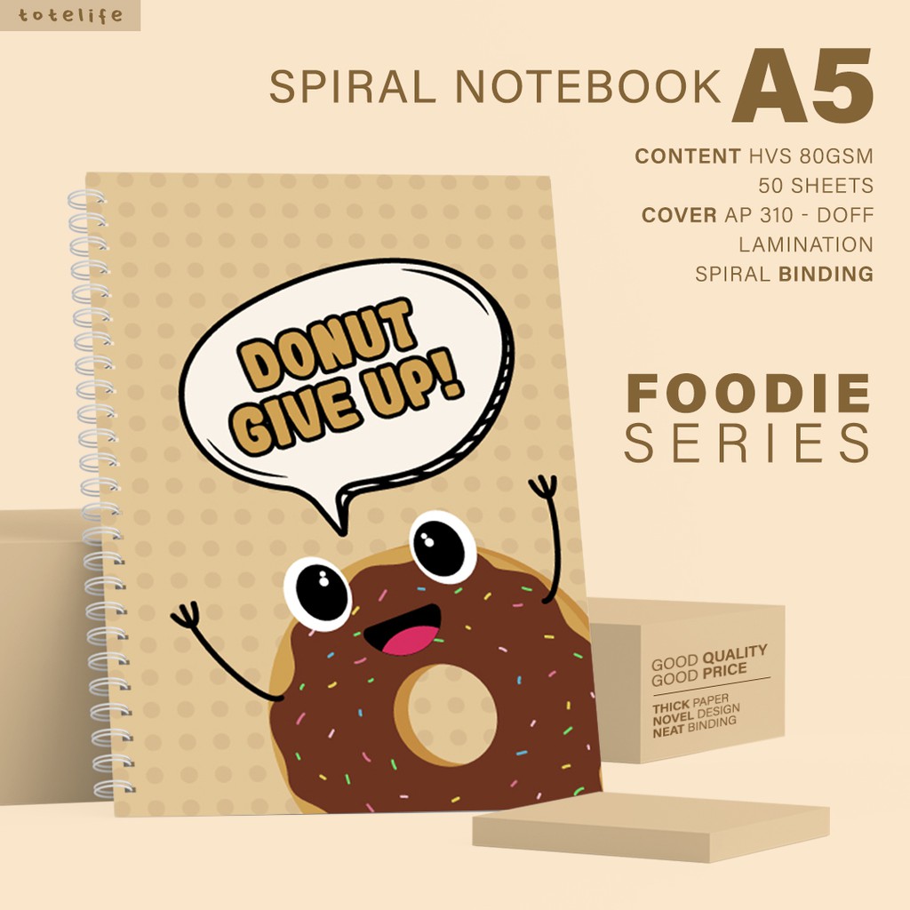 

[totelife] Notebook Spiral A5 / Foodie Series / 50 Lembar 80gsm / Dotted Grid Lined Plain Paper