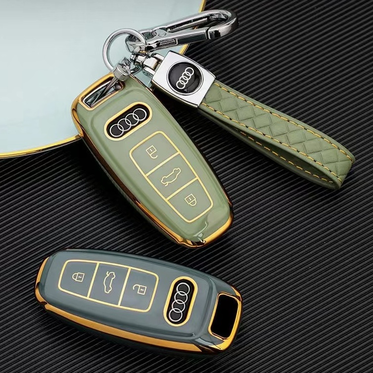 Chrome-plated Audi A1 A3 A4 A5 Q7 A6 C5 C6 folding keychain car styling accessories TPU car key bag set