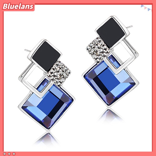 Bluelans Women Fashion Rhombic Rhinestone Eardrop Korean Style Earrings Party Jewelry