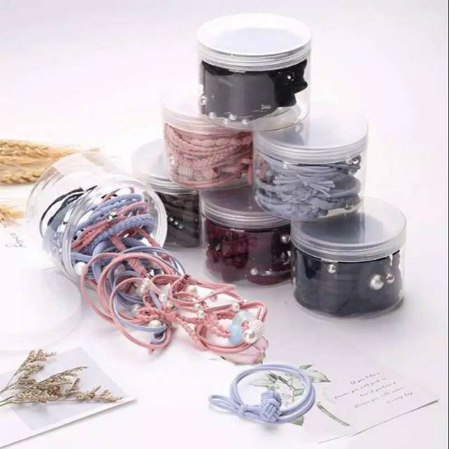  Ikat  Rambut  Set 12 in 1 Toples Kecil  Lucu Simple Bahan 