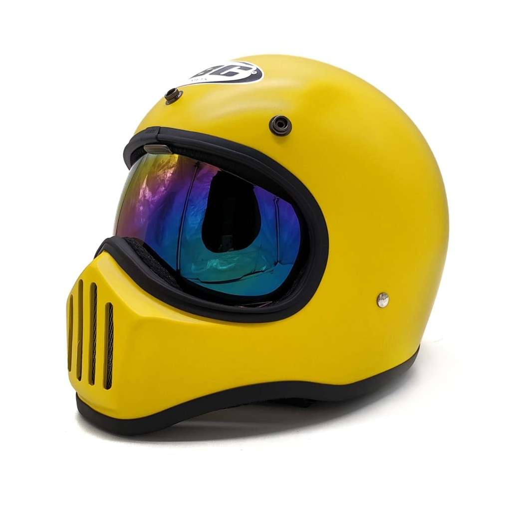 Helm Cakil HBC Polos Yellow Doff + Inner Visor ( Fullface / Retro / Klasik / Vespa )