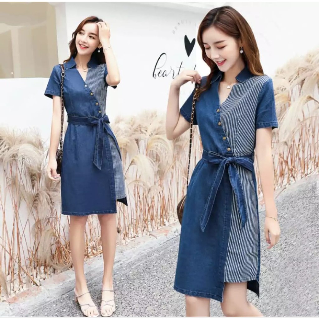 QFS - ALECIA DRESS / DRESS WANITA / SOFT JEANS / COMBI SALUR