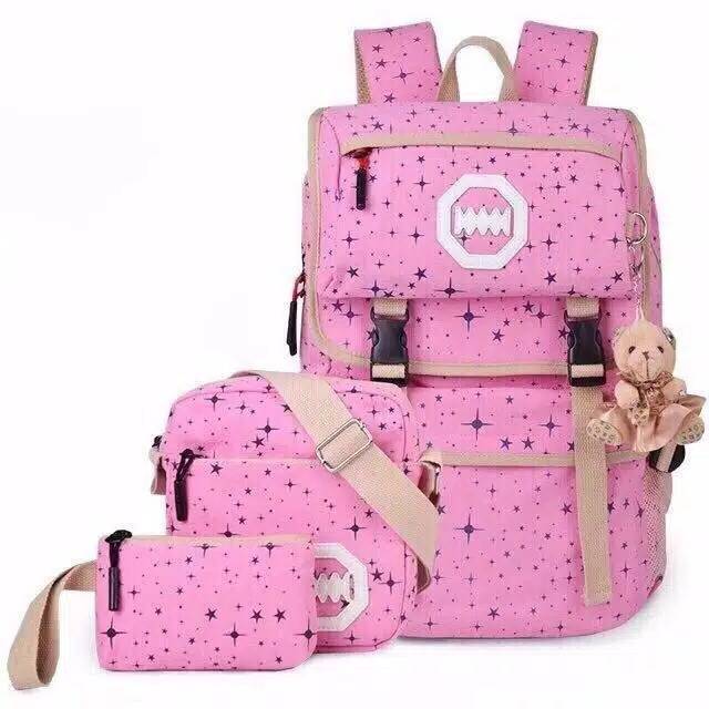 Ransel Ziper Bintang Korea Kekinian 3in1/ Tampa Boneka