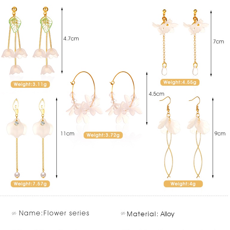 Anting Rumbai Panjang Bentuk Kelopak Bunga Bahan Akrilik Warna Putih Gaya Korea Untuk Wanita 2021