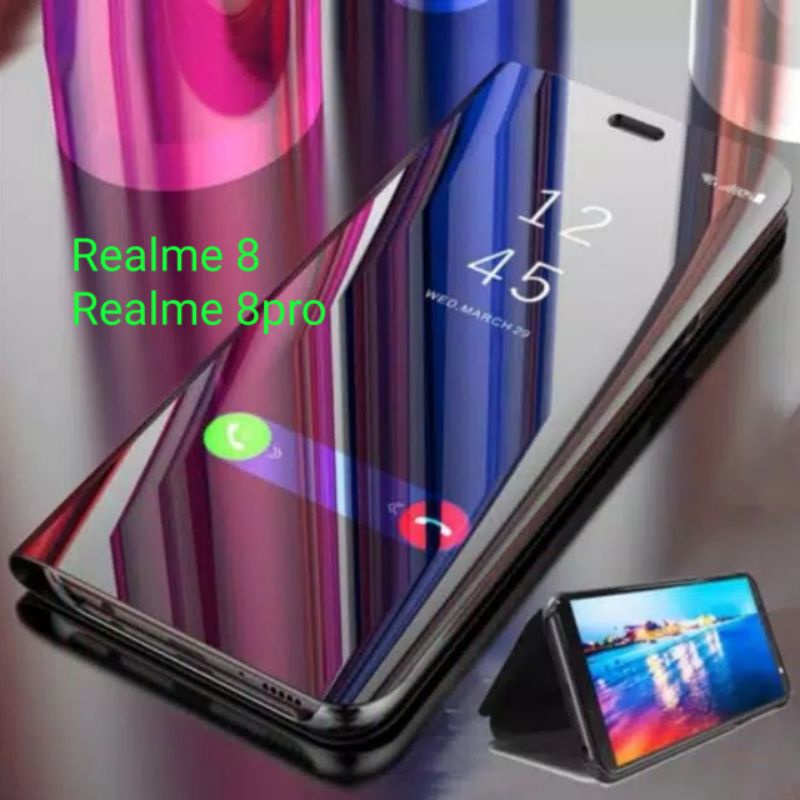 Case Realme 8 8pro Pro Clear View Flip Cover Miror Casing Cover Flipcover Sarung
