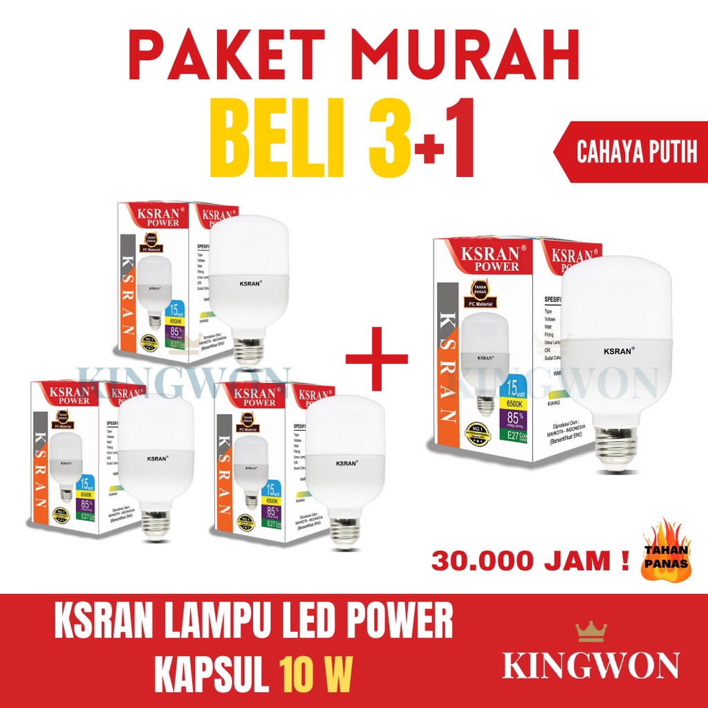 KSRAN Lampu LED 10 watt POWER - KAPSUL (PAKET BELI 3 GRATIS 1) BUNDLE