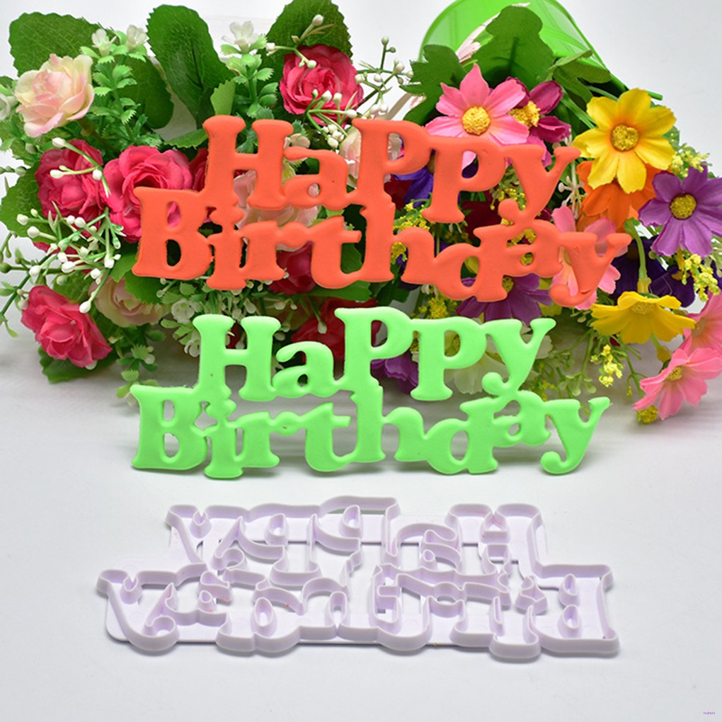 Cetakan Pemotong Adonan Kue Fondant Desain Happy Birthday Bahan Plastik Untuk Baking