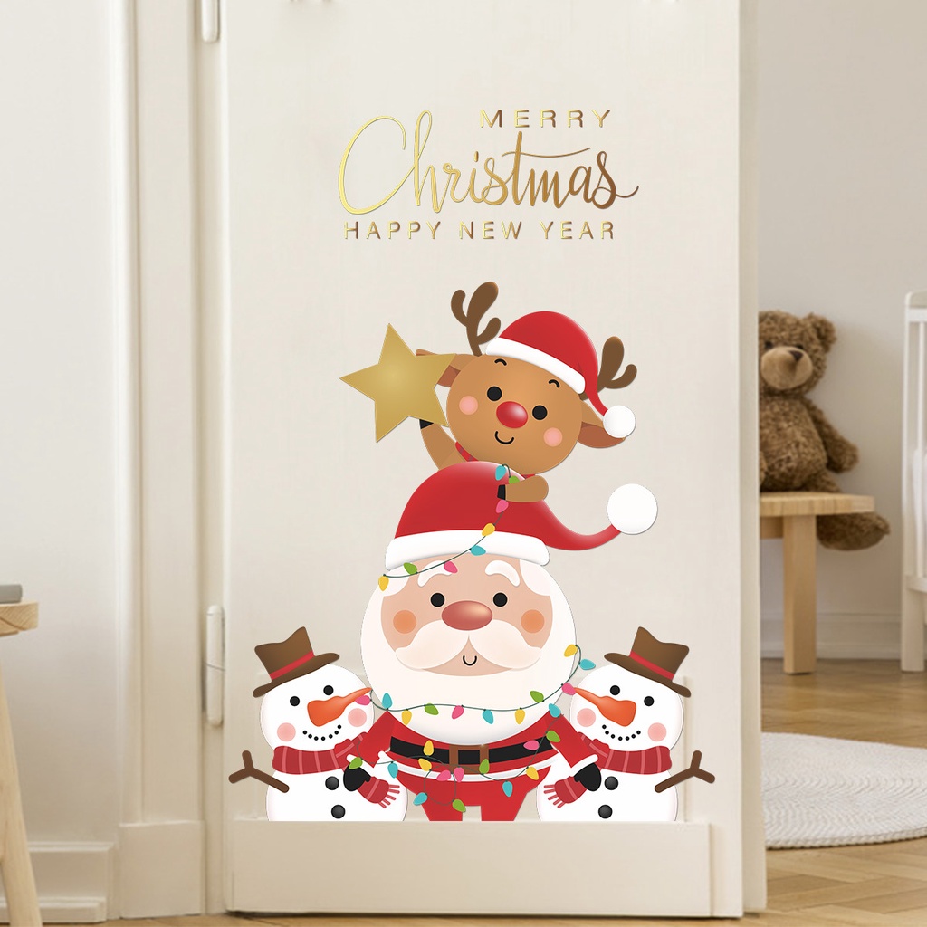 Stiker Dinding Desain Santa Claus Elk Untuk Dekorasi Rumah