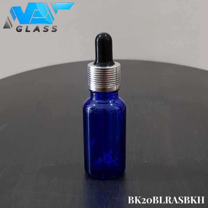 botol pipet kaca 20ml tebal biru - ring almunium silver bergaris