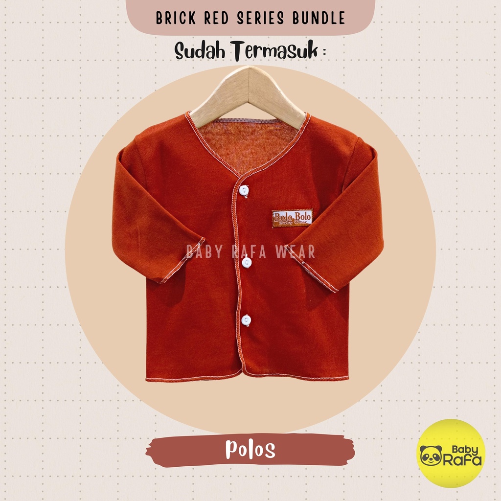 Serian Merah Bata - 3 pcs Baju Bayi Tangan Panjang Bayi Baru Lahir 0 sd 3 Bulan Brick Red Series merk SNI Bolo - Bolo