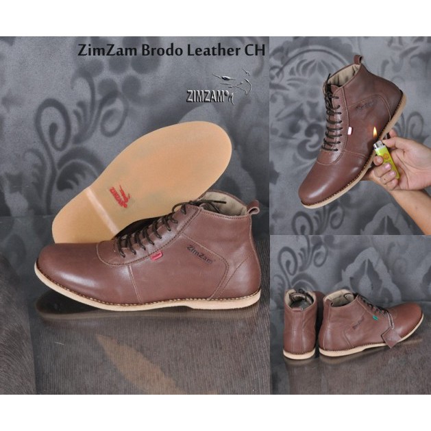 Sepatu Pria Gaya Brodo Ventura ZimZam Kulit Asli Ch Coklat