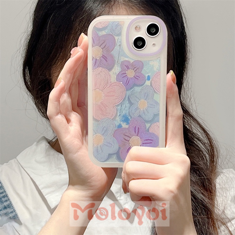 Soft Case Desain Lukisan Minyak Bunga Ungu Gaya Retro Untuk Samsung A23 A13 A22 A21 M23 A31 A52 A32 A03 Core A72 A20 A03S A52S A53 A73 A11 A33 A51 A50 A30S A21s A10s A20S A21s