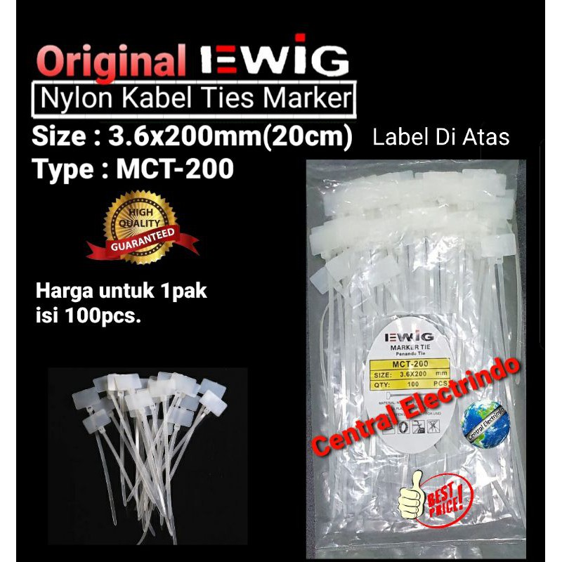 Kabel Ties Marker Label Atas 3.6x200mm(20cm) EWIG 1pak 100pcs.