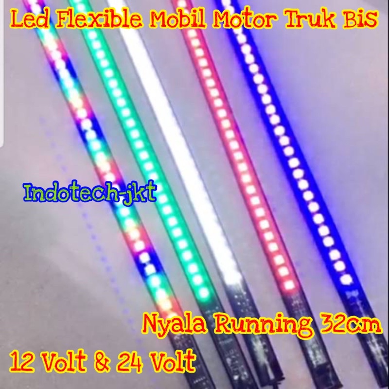 Lampu Led Mobil Motor Strip Flexible 32cm 12v atau 24v Nyala Running Mata Led 5050 Besar