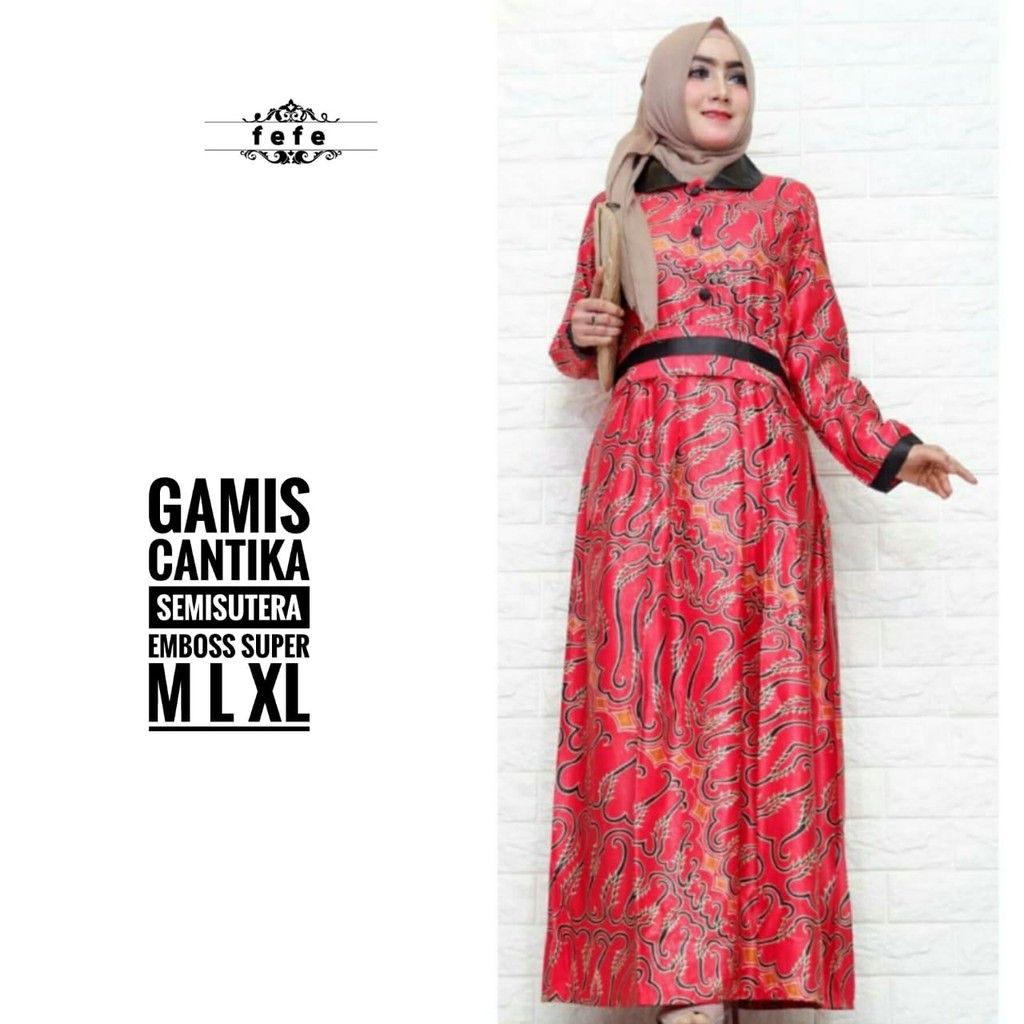 BAJU BATIK WANITA MODEL GAMIS SEMI SUTERA EMBOS SUPER TERBARU GAMIS CANTIKA