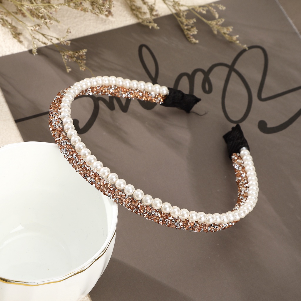 Bando Mutiara Berlian Imitasi Lapisan Ganda Untuk Aksesoris Rambut Wanita