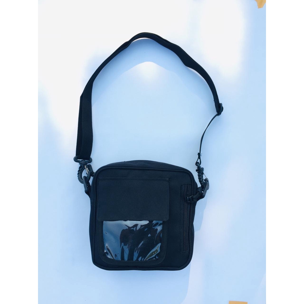 tas slempang trasnparan namo bag hitam polos.slimbag hitam shoulderbag hitam.tas multifungsi 2 sisi