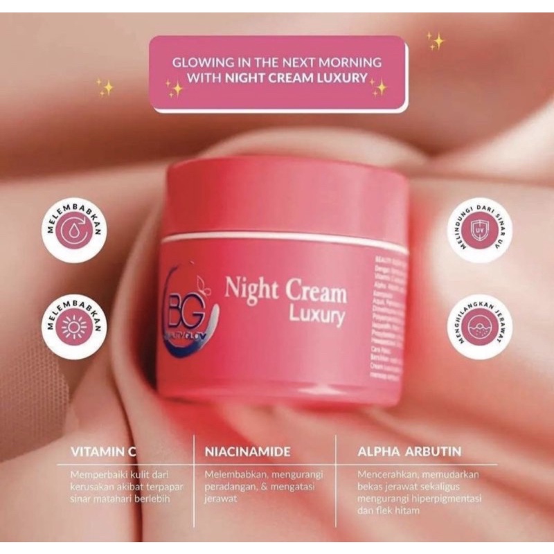 (KEMASAN BARU) NIGHT CREAM LUXURY BG BEAUTY GLOW BG SKIN ORIGINAL KRIM MALAM LUXURY BRIGHTENING BG S