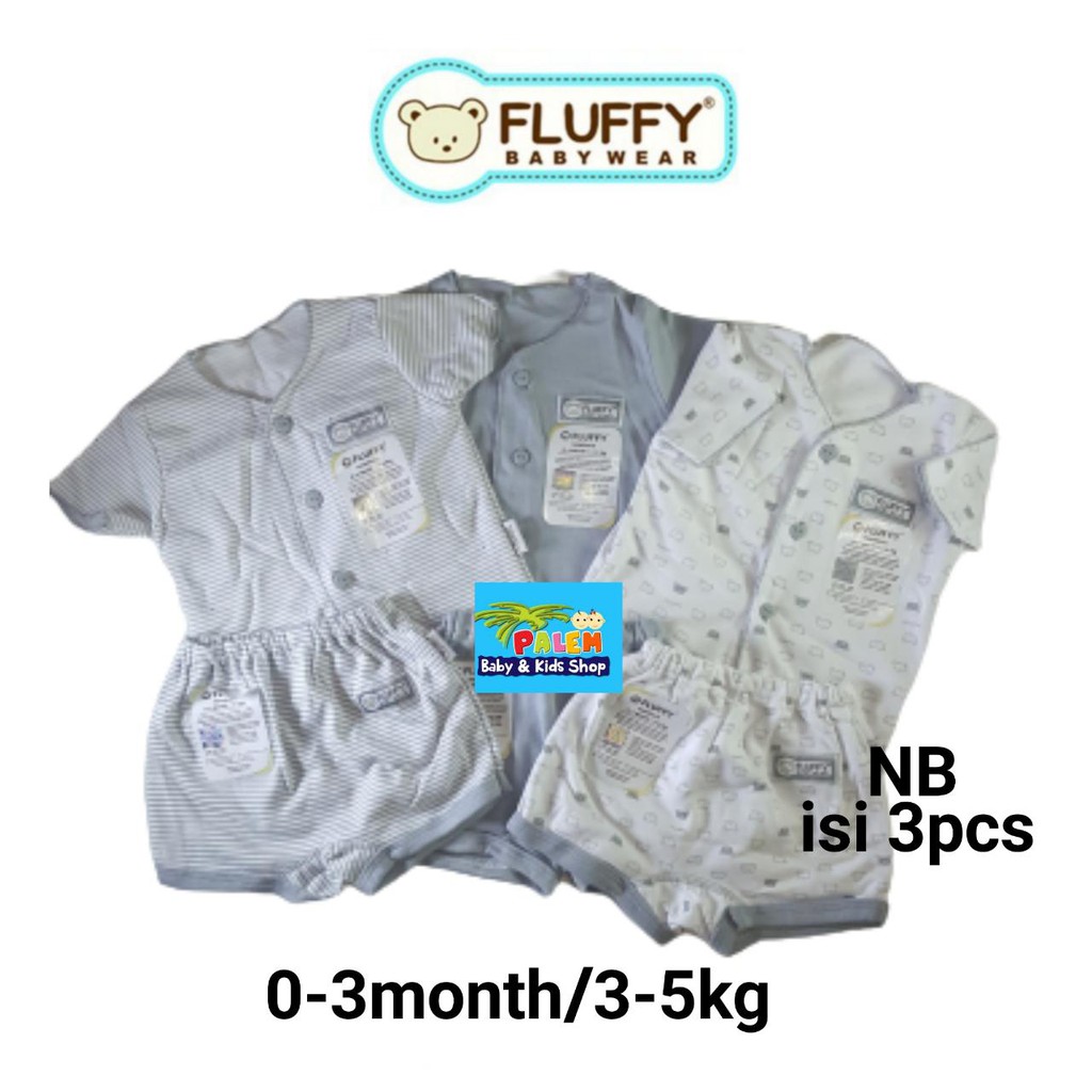 fluffy setelan baju pendek celana pendek(isi 3stel) newborn,s m l