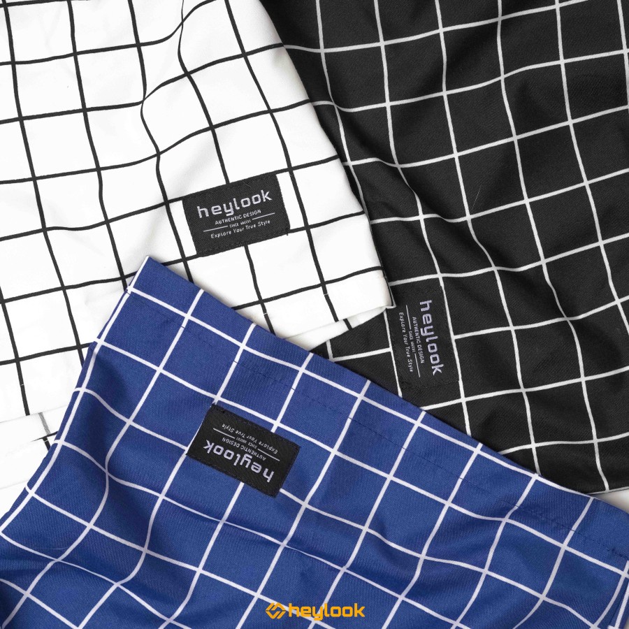 HEYLOOK Project - Celana Pendek Pria Boxer Short Pants Motif SQUARE Celana Kotak Garis Cowok Celana Tartan Santai