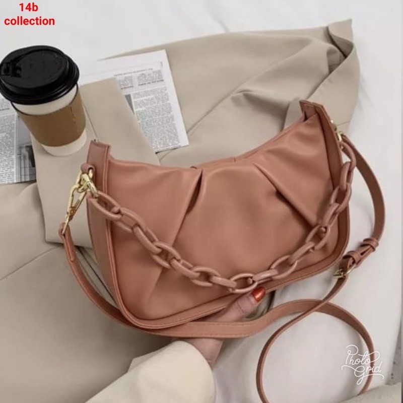 tas selempang wanita kulit tas kulit top handle rantai retro chain bags tas kondangan simple elegant