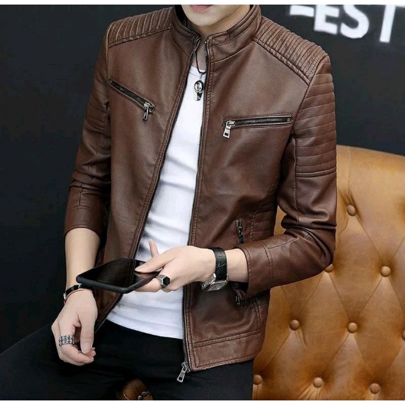 (New Trend) Jaket Kulit Pria Premium Original Elegant Brownie ARL 033 Silverstone RFLA Ariel Noah