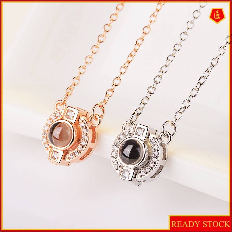 [Ready Stock]Fashion Plated 925 Sterling Silver Rose Gold Pendant round Diamond-Studded Necklace