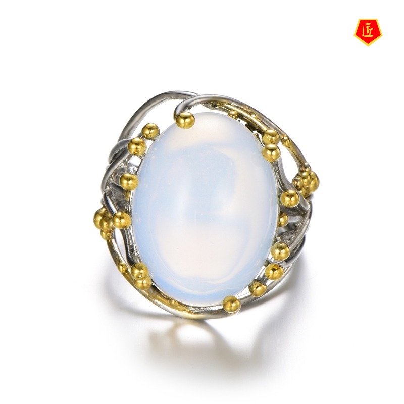 [Ready Stock]Fashion Personality Inlaid Moonstone Silver Ring Women