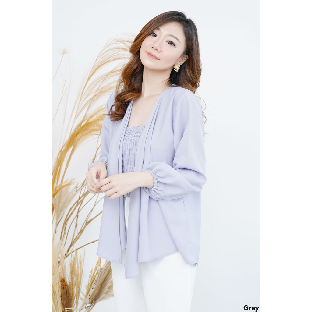 COTTONBELLS ATASAN CASUAL WANITA THERE TANKTOP SERUT + OUTER PLAID TOP ( LQ - B 11556 )-GREY